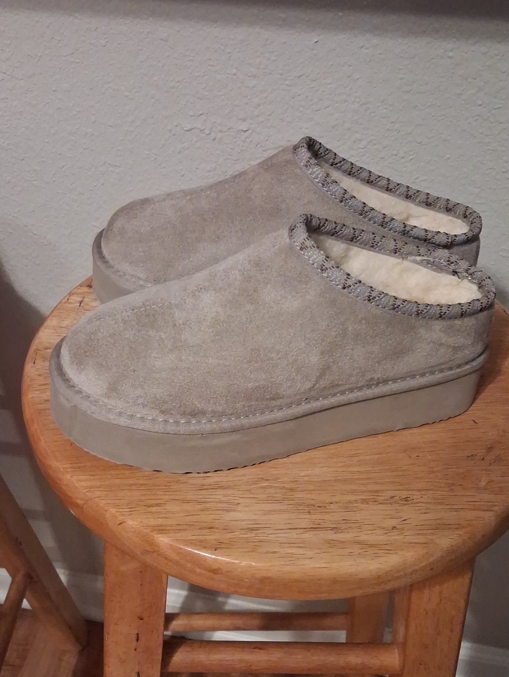 Kids Cozy Slip-On Suede-Look Slippers in Light Taupe